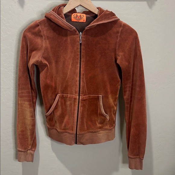 Vintage Juicy Couture Track Jacket Brown Hoodie Rust Y2K Velour Damaged Zip Up - Picture 1 of 16